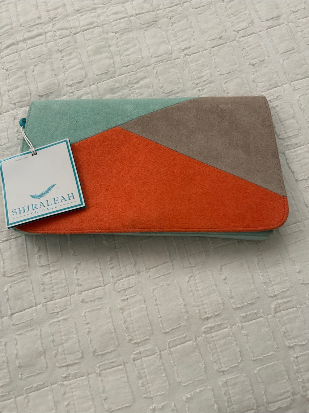 Shiraleah Mint, Orange & Taupe Suede Colorblock Fold-Over Clutch